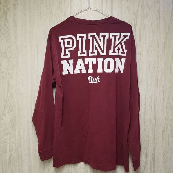 PINK Nation Burgundy Long Sleeve Front Pocket Tee Size Large - Picture 3 of 6